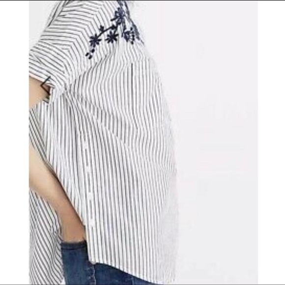 Madewell Embroidered Courier Side Button Shirt Stripe XXS - Picture 2 of 11